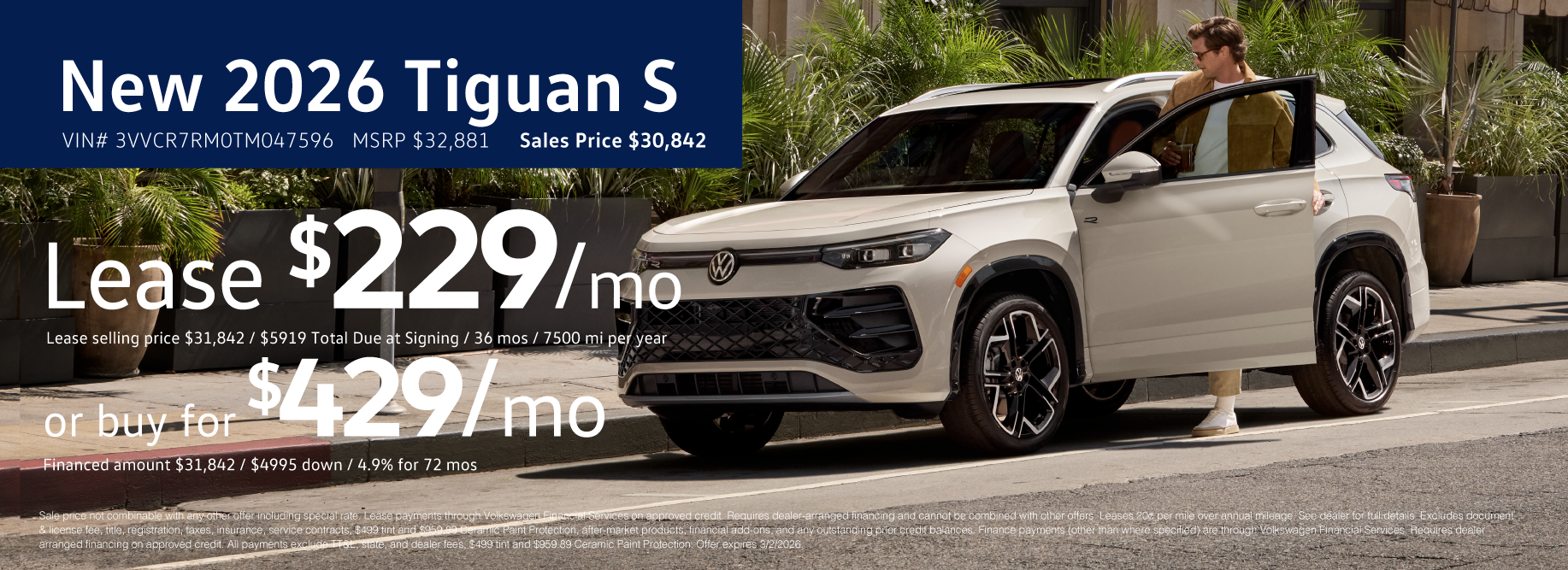 Lease 2026 Tiguan for as low as $229/mo at VW Cypress