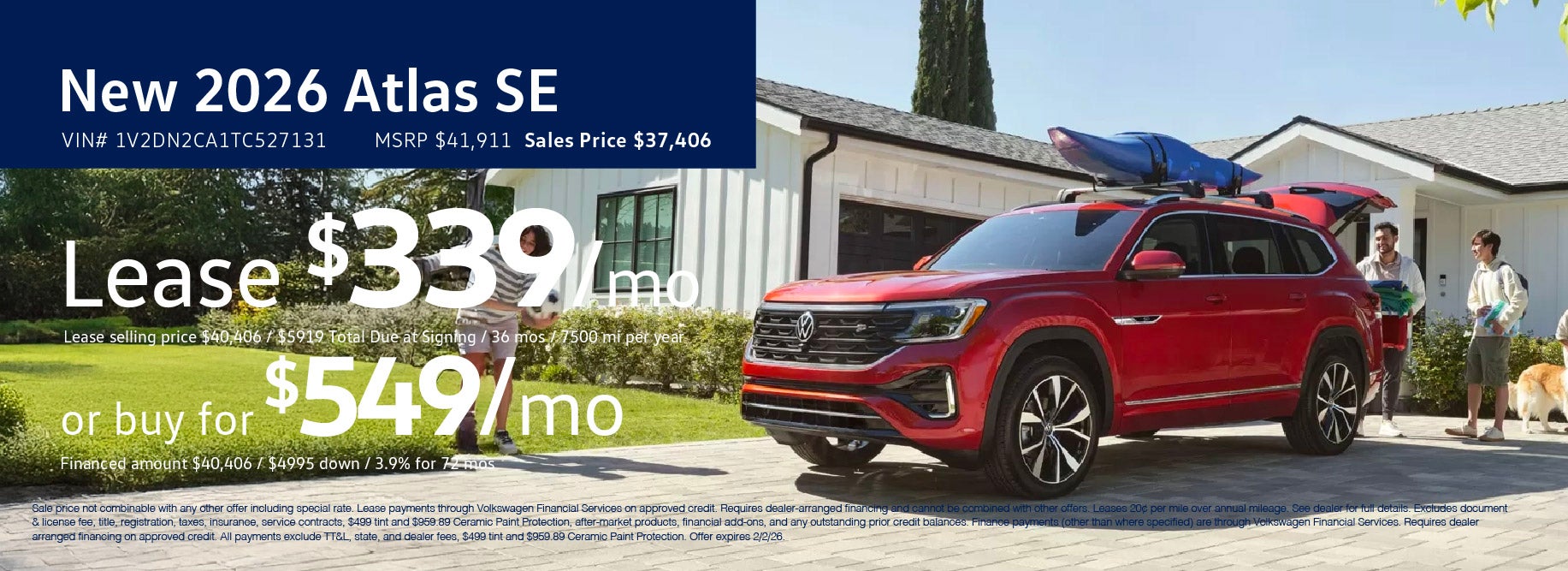 Lease 2026 Atlas for as low as $339/mo at VW Cypress
