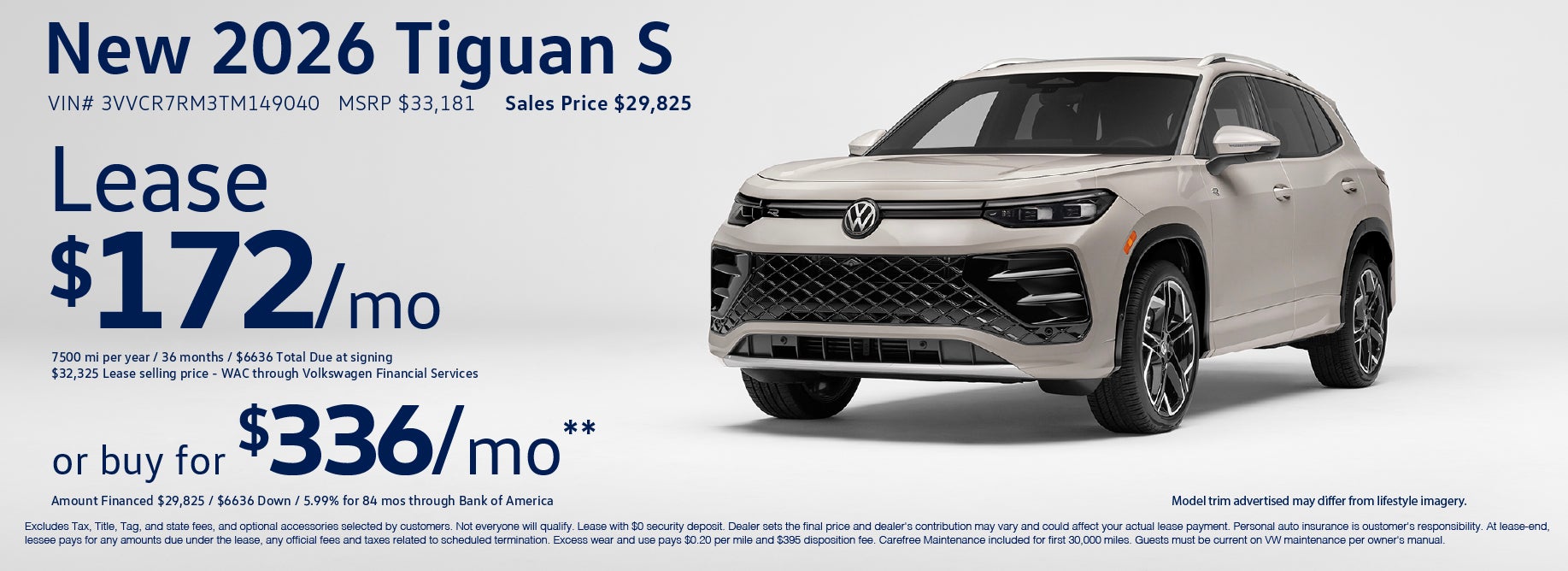 Lease '26 Tiguan from $172 or buy for $327/mo
