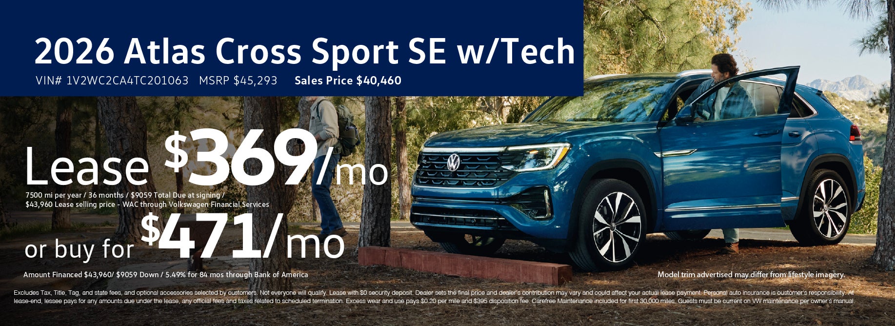 Lease 2026 Atlas Cross Sport starting at $369/mo