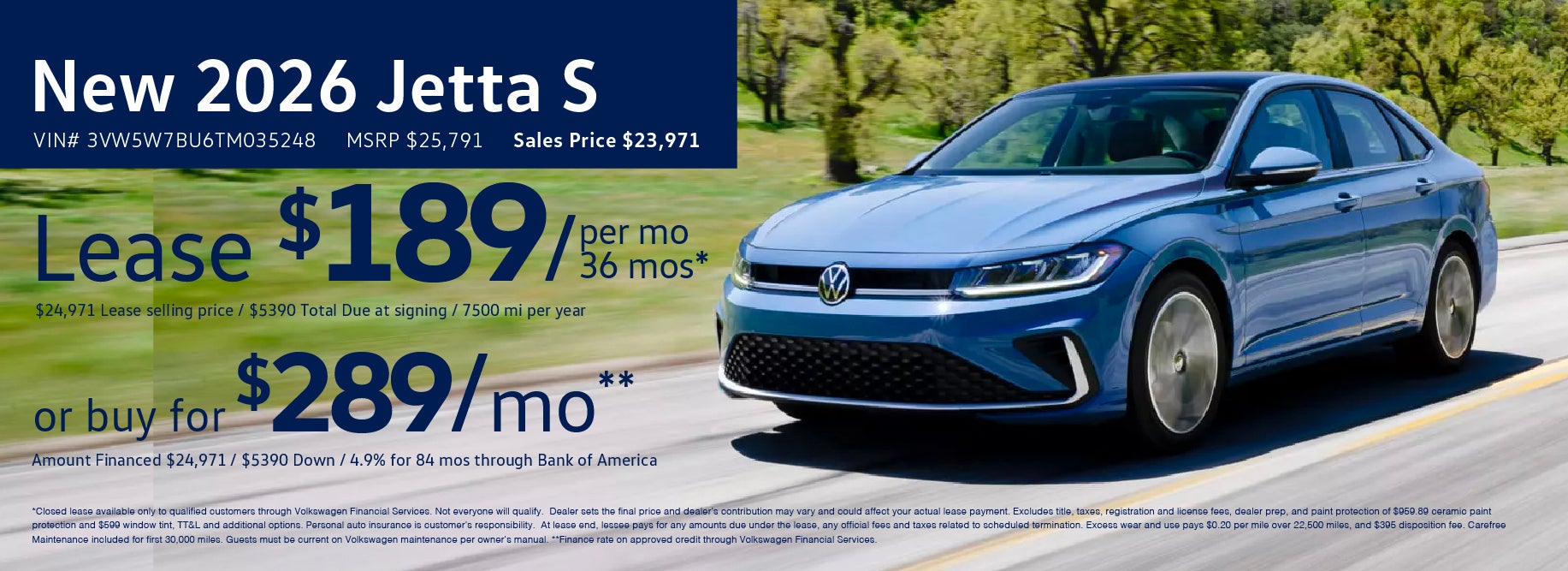 Lease 2026 Jetta for as low as $189/mo at VW Cypress