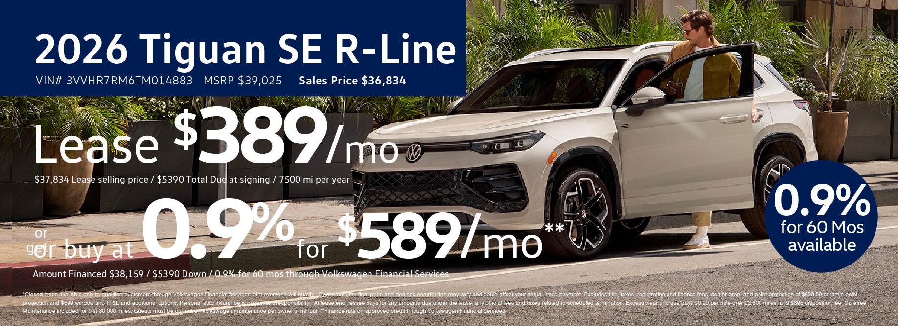 Get the new 2026 Tiguan for 0.9% APR for 60 mo at VW Cypress