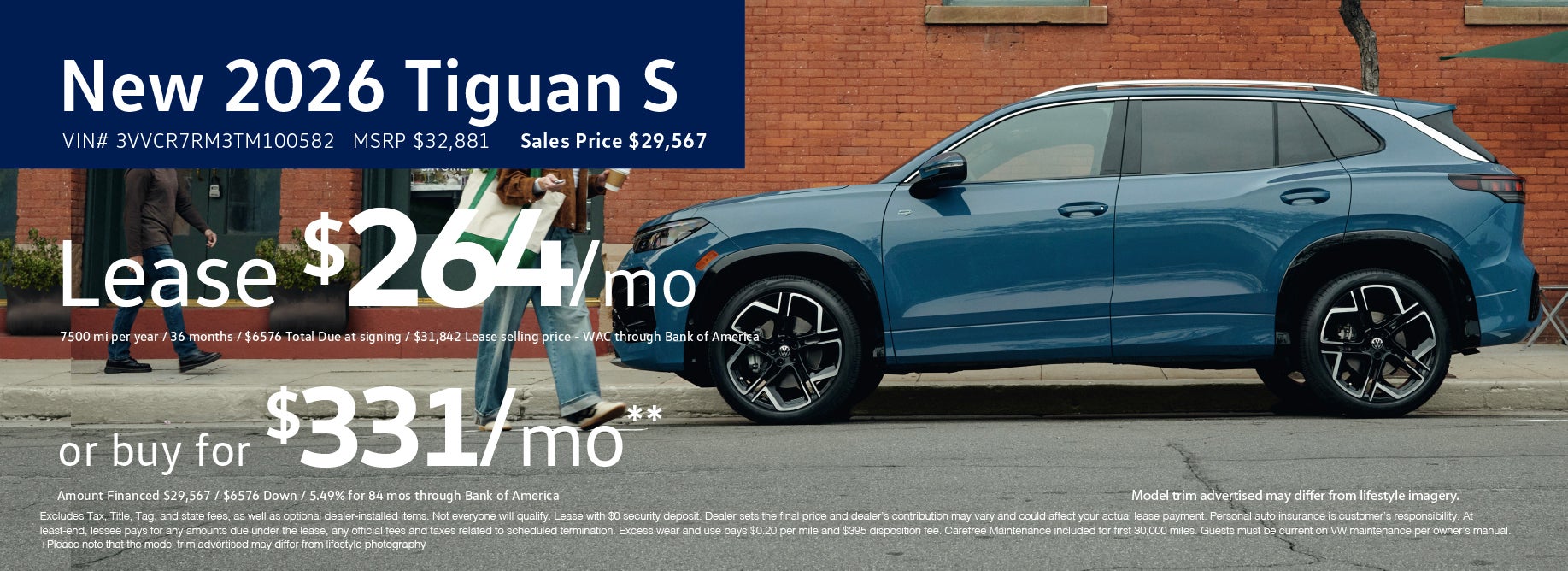 Lease the 2026 Tiguan S starting at $264 at VW Cypress