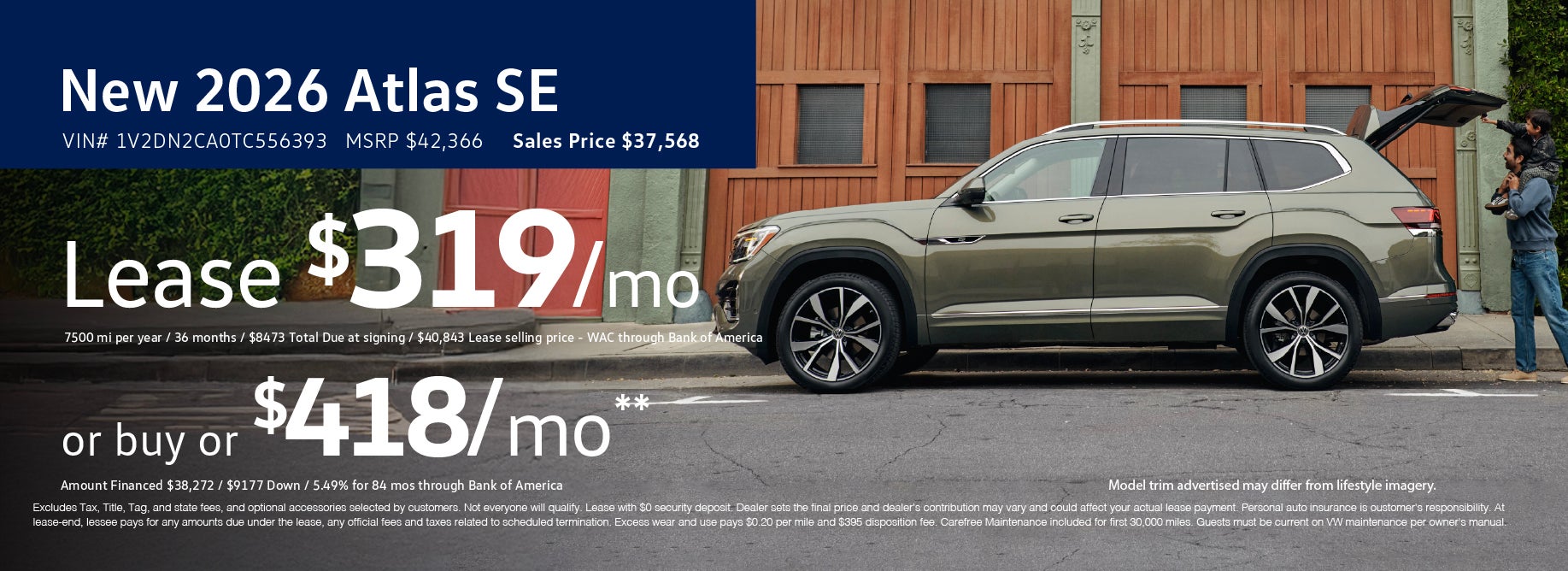 Lease the '26 Atlas SE at VW Cypress for $319/mo 