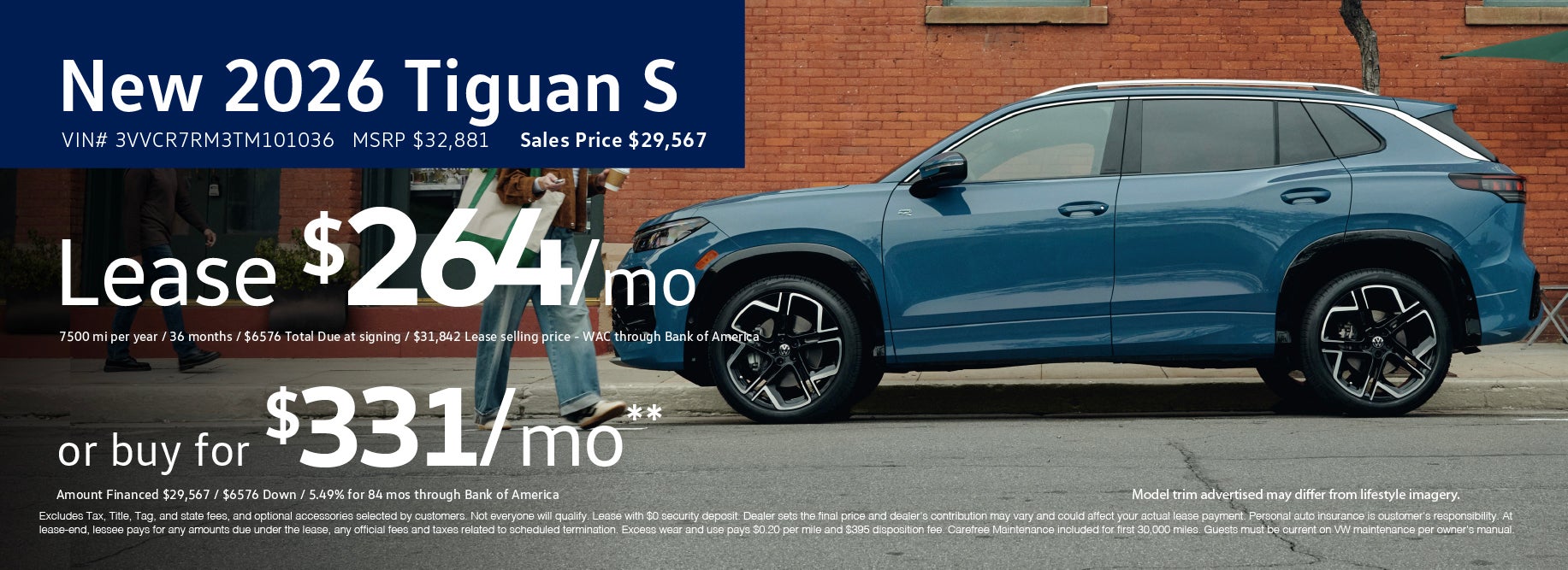 Lease the 2026 Tiguan S starting at $264 at VW Cypress