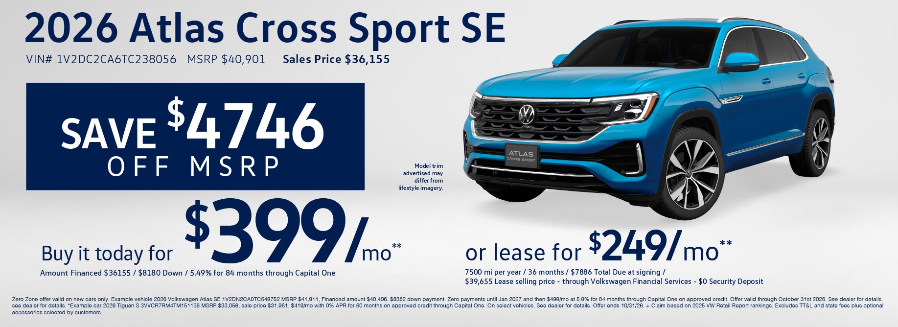 Save over $4700 off the new Atlas Cross Sport at VW Cypress
