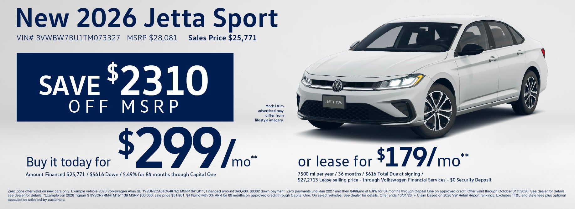 Save over $2000 on the Jetta Spot at VW Cypress